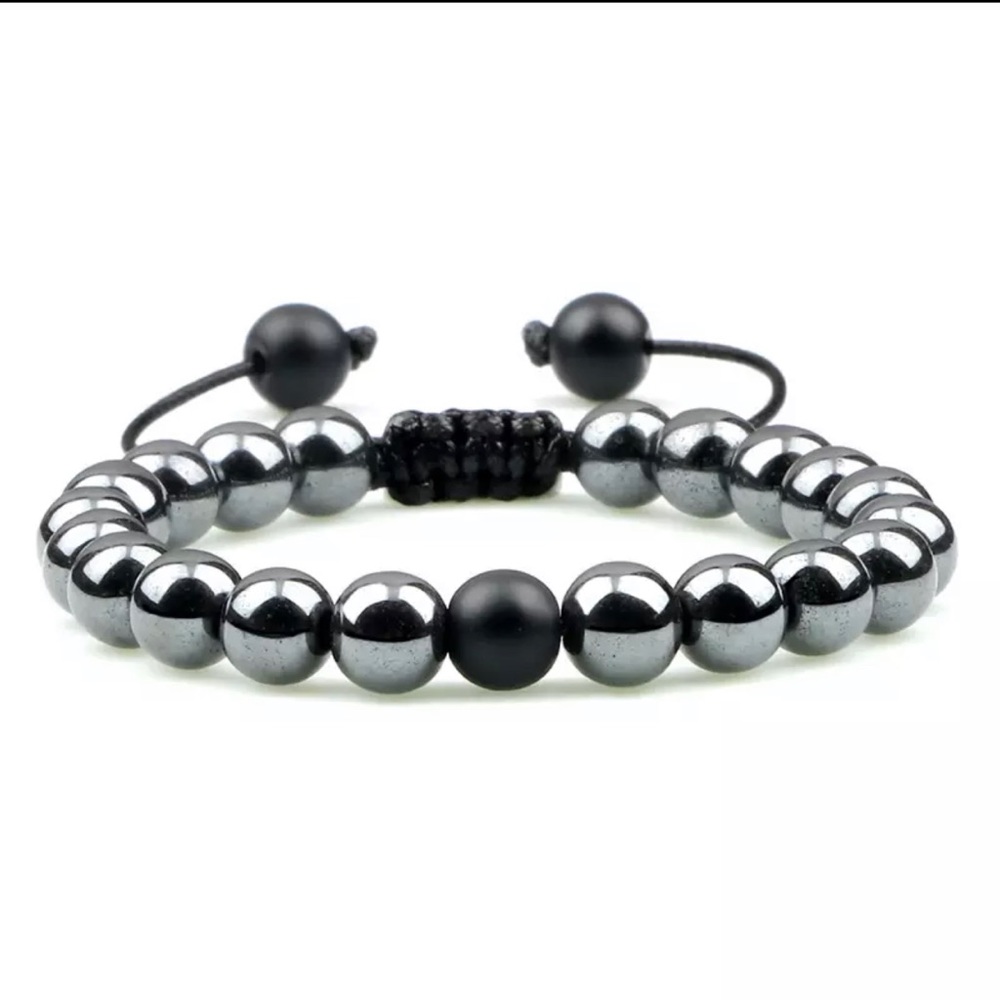 Mens Hematite black onyx bracelet beaded crystal bracelet